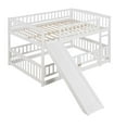 White Full Over Full Low Bunk Bed with Slide Fence and Ladder Perfect