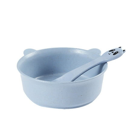 

Mnjin Cute Cartoon Pandas Dinner Rice Serving Bowl Soup Food Spoon Wheat-Straw Blue