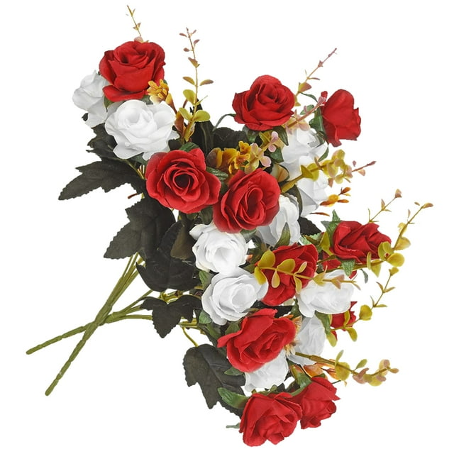 mmirethe 1/2/3/5 2x Fausses Roses Haute Plasticité Large Gamme d'Applications Motif Tridimensionnel Multi-Couleur Rouge et Blanc 1 Pce
