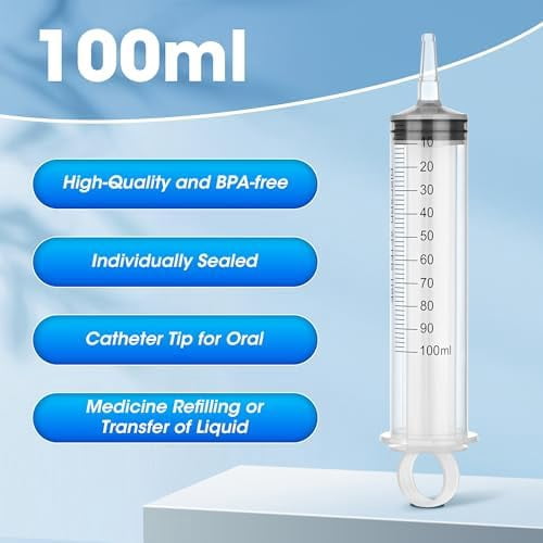 100 ml Syringe for Liquids, Large Syringe Without Needle for thick liquids, 10 Pack Individually Wrapped