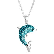 Sterling Silver Crystal Dolphin Pendant 18" chain
