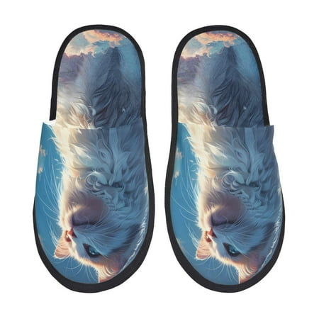 Balery Clear Sky Blue Cat Slient Indoor Furry Fleece Comfort House Shoes Soft Non-Slip Home Shoes Cotton slippers House Slippers-- Medium