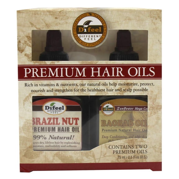 Difeel Premium Natural Hair Oil - Brazilian Nut Oil and Baobab Oil 2.5 oz. (2-Piece Set)