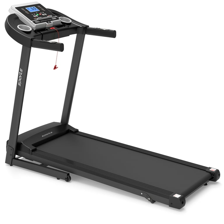 Aukfa Space Saver with Premium Portable Folding Exercise Treadmill with 3.5 In. LCD Display 9 Mph Max Extended Belt Fast Control Handlebar 12 Preset Programs 2.5 Hp Running Jogging for Home Black Walm...