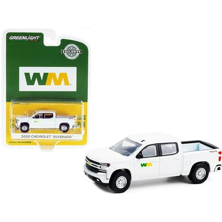 Waste Management 2020 Chevy Silverado Pickup Truck, White - Greenlight 30255/48 - 1/64 scale Diecast Model Toy Car
