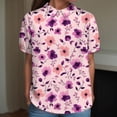 thumbnail image 2 of TOWMUS Linen Shirts Women Women's Summer Doll Neck Top With Print Short Sleeve Pullover Top Casual Shirts for Women Womens Tops Pink, 2 of 4