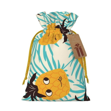 ZICANCN Christmas Gift Bags, Tropical Orange Pineapple Reusable Fabric Drawstring Storage Bags with Drawstring, Medium Size