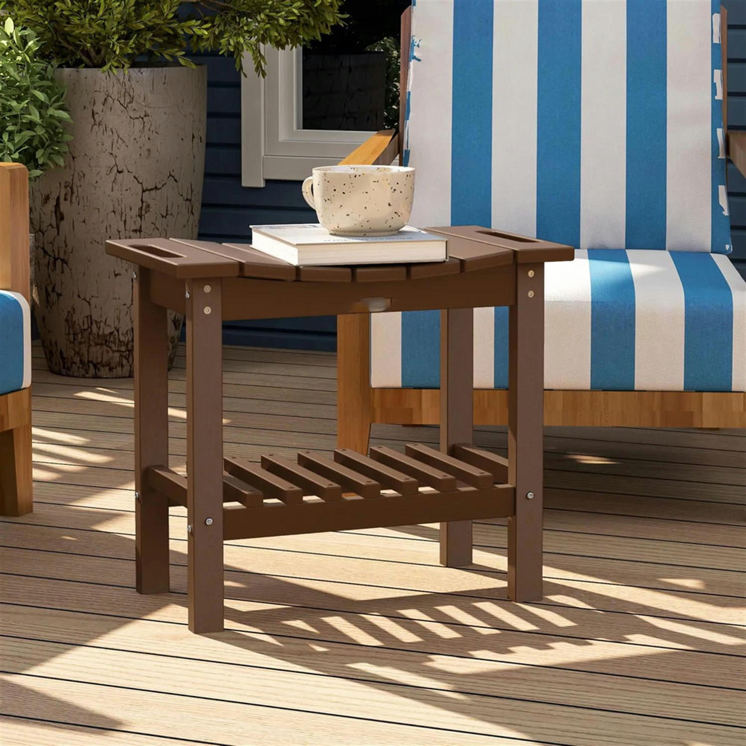 Demi Bonn 20" HDPE Shower Bench, Waterproof Stool with Handle, Storage Shelf, Non-Slip Pads, Indoor/Outdoor for Bathroom, Brown