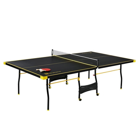 MD Sports Official Size Table Tennis Table, with Paddle and Balls, Black/Yellow
