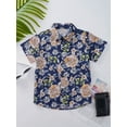 thumbnail image 3 of TiaoBug Kids Boys Floral Printed Short Sleeve Shirt Lapel Button Summer Tee Tops Type F 8-9, 3 of 7