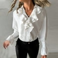thumbnail image 2 of yillto Womens Chiffon Dressy Shirts Long Sleeve Ruffle V Neck Causal Business Fashion Blouse Tops, 2 of 6