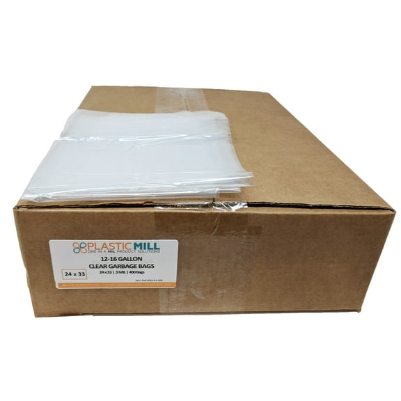 PlasticMill 12-16 Gallon Clear Garbage Bag,0.9 MIL,24x33,400/Case