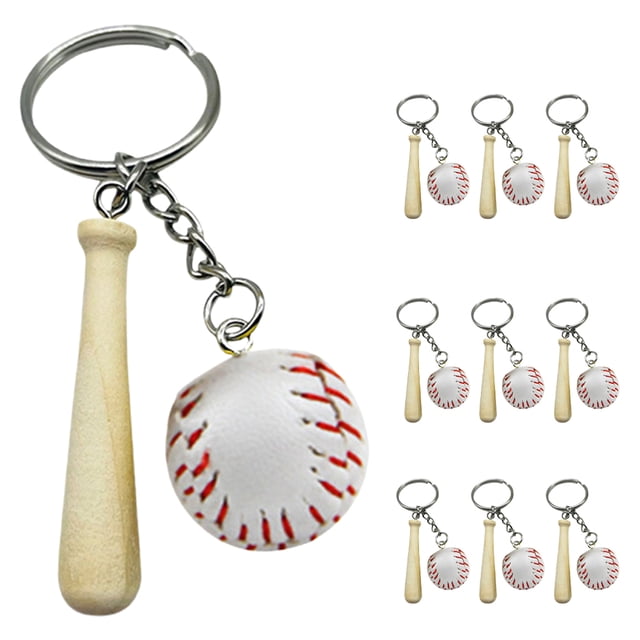 10pcs Mini Baseball Keychain Wooden Bat Pendant Sports Keychains for Kids Baseball Accessories Novelty Keychain for Backpacks Handbag