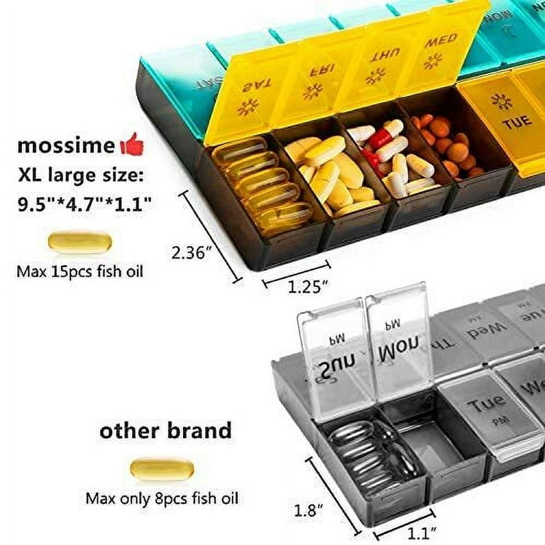 BUG HULL Extra Large Pill Organizer 2 Times a Day, XL Weekly Pill Box Twice  a Day, 7 Day AM PM Pill Case, Oversized Daily Medicine Organizer for  Vitamins, Fish Oils or