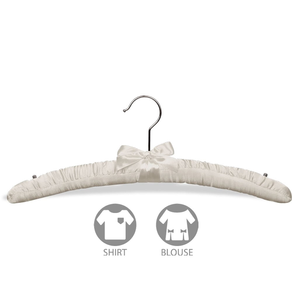 INTERNATIONAL HANGER Ivory Satin Padded Top Hanger with Studs for Straps, 100 Pack