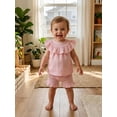 thumbnail image 5 of BemeyourBBs Toddler Baby Girl Summer Clothes Infant Baby Girls Summer 2 Pieces Outfits 3 6 12 18 24 Months 2 3 Years Sleeveless Solid Color Ruffle Collar Shirt Tops and Shorts Set, 5 of 9