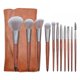 thumbnail image 1 of Juego de 11 brochas de maquillaje + bolsa de Pu marrón, cepillo de ojos con mango de sándalo de caoba de imitación, herramienta de maquillaje de belleza 3d Feliz Sencillez, 1 of 5