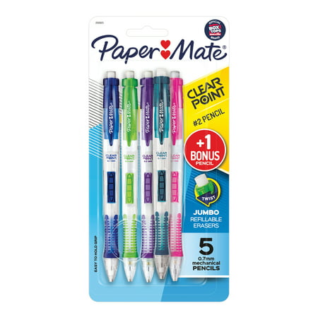 Paper Mate Clearpoint Mechanical Pencils, 0.7mm, HB #2, Includes 1 Bonus Pencil, 5 Count