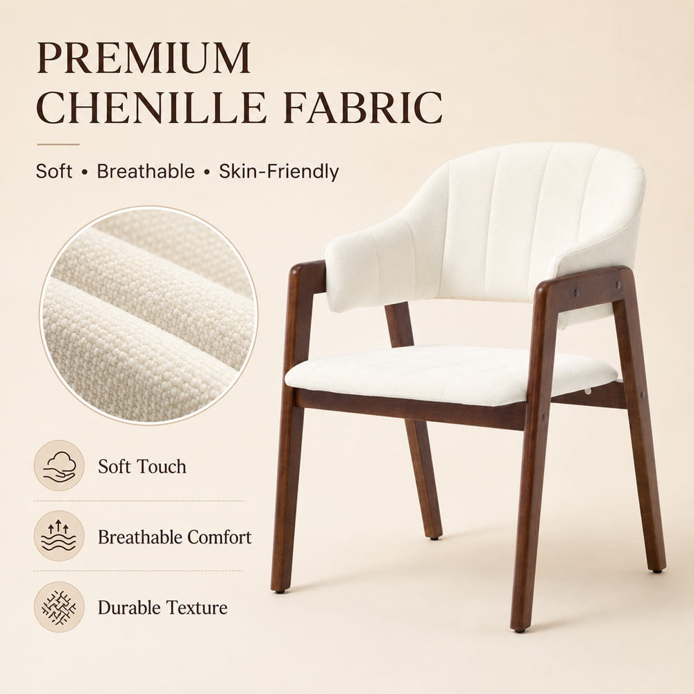 MOONMISS Mid-Century Modern Upholstered Dining Chair with Curved Back and Wooden Frame, Fabric Armchair for Dining Room Kitchen Living Room