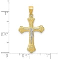 thumbnail image 3 of Avariah Solid 10K Yellow Gold w/Rhodium Fleur De Lis Crucifix Pendant - 30mm, 3 of 5