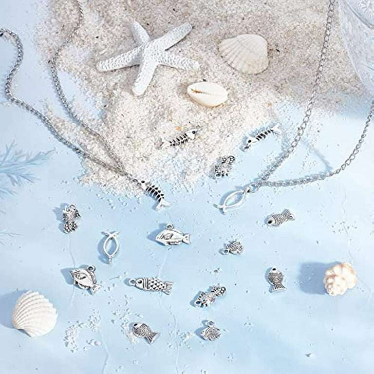 Sea Charms Bulk Lot Ocean Jewelry Making Supplies Beach Themed Silver  100pcs