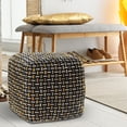 thumbnail image 6 of LR Home Medium Embroidered Geometric Indoor Square Pouf, Black/Yellow, 16" x 16" x 16", 6 of 7
