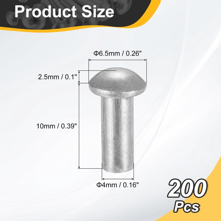 Uxcell 100-Pack 4mm X 6mm Aluminum Semi-Tubular Rivets – Flat Head, Silver Tone, For Leather, Fabric, Plastic & Corrugated