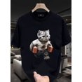 thumbnail image 1 of Men's Cotton T-Shirt with Fun Cat & Brick Print - Casual Crew Neck, Short Sleeve Tee for Summer - Machine Washable, 1 of 6