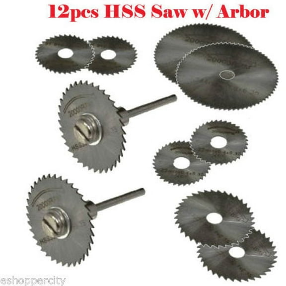 MTP ® 12 pcs HSS Circular Saw Blade Cutting Discs Wheel Set For Rotary Tool 1/8" Shank for Wood Plastic