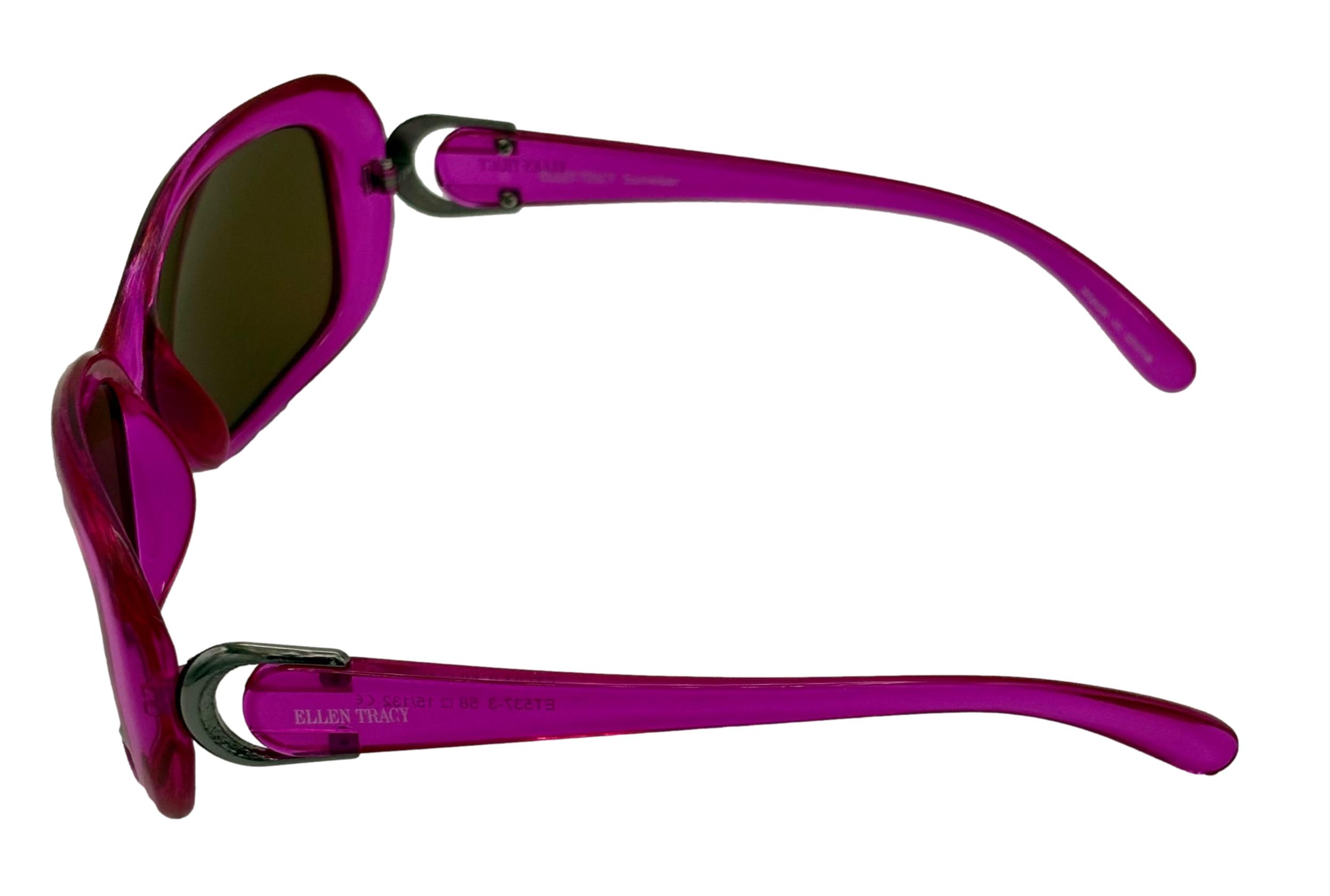 Ellen Tracy Womens Fuchsia Crystal Plastic Rectangle Sunglass, Smoke Lens 537 3