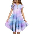 thumbnail image 2 of Alkepwun Little Big Girls Sundresses with Pockets Beach Vacation Outfits Kids Summer Boho Ombre Fly Sleeve Tiered Midi Dresses 6-14Y, 2 of 5
