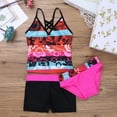 thumbnail image 3 of MSemis Girls Floral Printed Tankini Swimsuit Set Bathing Suit, 3-Piece, Sizes 4-16 Hot Pink 16, 3 of 6