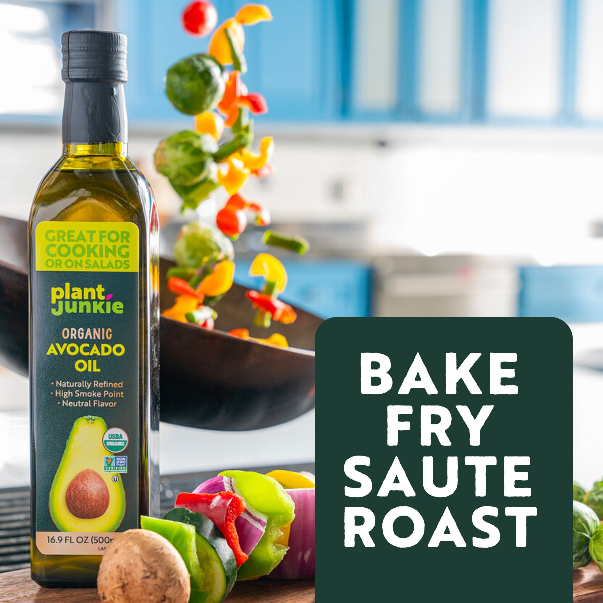Plant Junkie Organic Avocado Oil, 16.9 fl oz (500 ml), Glass Bottle