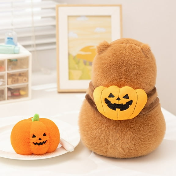 Cute Capybara Plush Toy Pillow Adorable Capybara Stuffed Animal Halloween Pumpkin Doll Birthday Gift