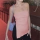 thumbnail image 3 of Top de tubo sin mangas para mujer, Top Bandeau largo con abertura lateral Irregular, chaleco sin tirantes con hombros descubiertos y dobladillo dividido, color rosa L, 3 of 5