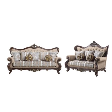 Classic Brown & Cherry Sofa + Loveseat by Acme Ragnar LV01122-2pcs