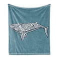 thumbnail image 1 of Nautical Soft Flannel Fleece Throw Blanket, Whale Lettering Totem and Antique Paisley Pattern, Cozy Plush for Indoor and Outdoor Use, 60" x 80", Slate Blue and White, by Ambesonne, 1 of 6