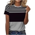 thumbnail image 2 of Kinrui Short Sleeve T-Shirts for Women Casual Striped Color Block Tops Summer Crewneck Tunic Tees Blue S, 2 of 6
