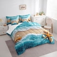 thumbnail image 2 of jejeloiu Sea Beach Starfish 7-Piece Twin Bedding For Girls,Seashell Wave Print Bedding Comforter Set,Teal Beige,Reversible, 2 of 7