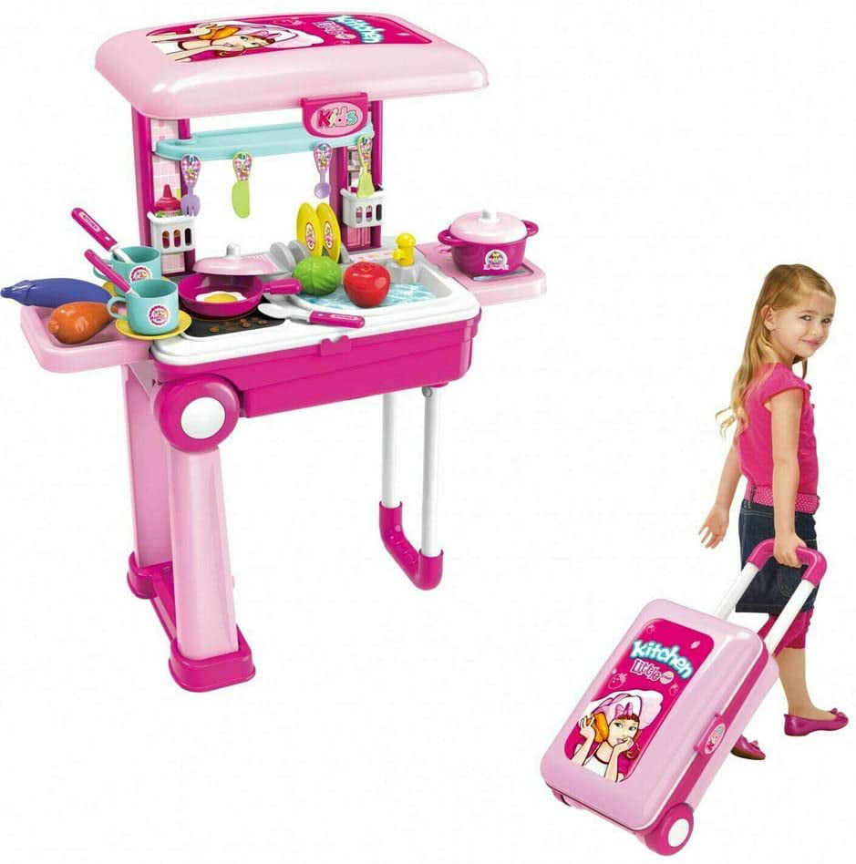 Details about   Kids Kitchen Play Set Portable Little Chef Toy With Food Accessories Carry Case 
