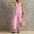 thumbnail image 5 of Vynhevius Women's Scoop Neck Jumpsuit Sleeveless Asymmetric Button Front Pockets Loose Harem One Piece, 5 of 6