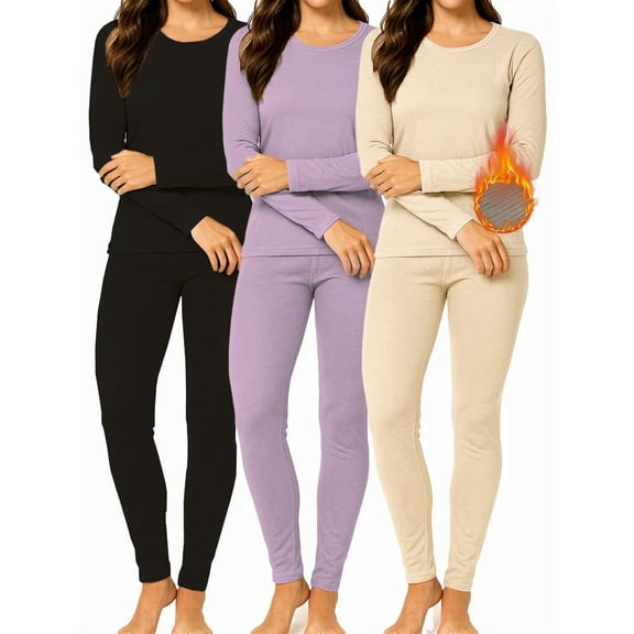 3-Pack Women's Thermal Underwear set Long Johns with Fleece Lined Long Sleeve Base Layer for Women Cold Weather Top Bottom