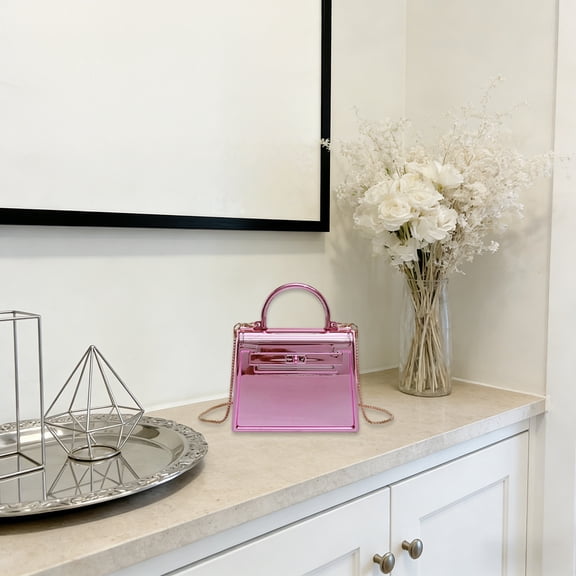 ROLKFUK Pink Acrylic Crossbody Bag, Hard Case Purse Plastic Handbag Small Shoulder Handbag for Women Hot Pink Gold Chain Strap Adjustable Evening Party Bag