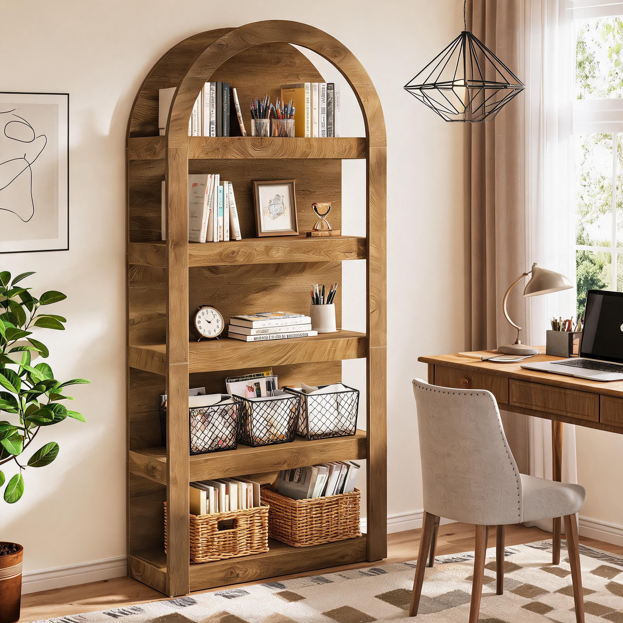 Mainstays 5-Shelf Metal and Wood Arch Open Bookcase - Walmart.com