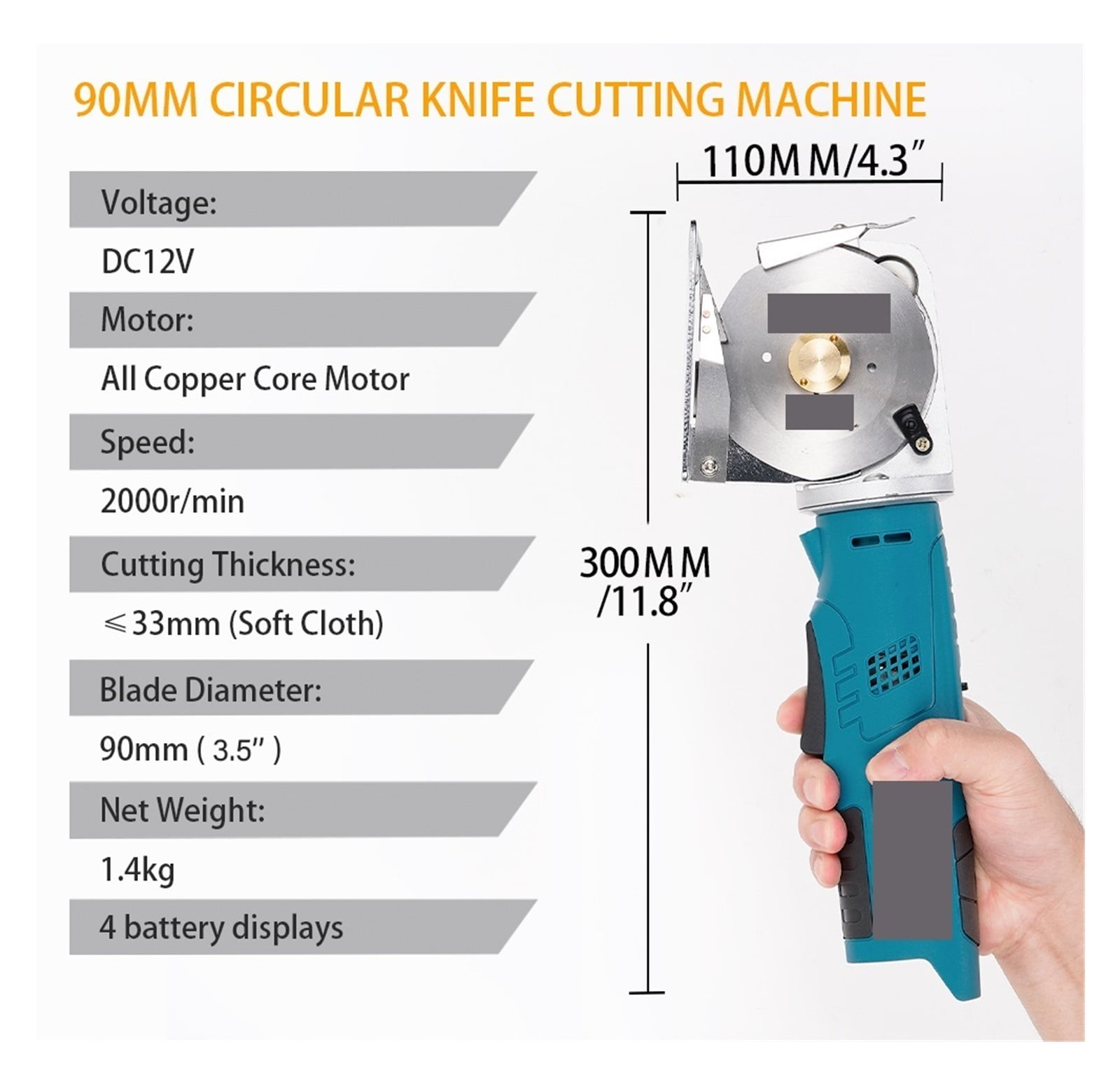 Electric Round Scissors Rotary Fabric Cutting Cloth Handheld Machine Leather Felt Cutting Power Tool ,Sharp & Durable