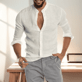 thumbnail image 5 of Mens Casual Long Sleeve Linen Shirts Buttons Down Solid Plain Roll-Up Sleeve Summer Beach Shirts (Size S-5XL), 5 of 5