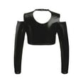 thumbnail image 2 of MSemis Kids Girls Metallic Long Sleeve Off-Shoulder Dance Crop Tops Dancewear Black 14, 2 of 6