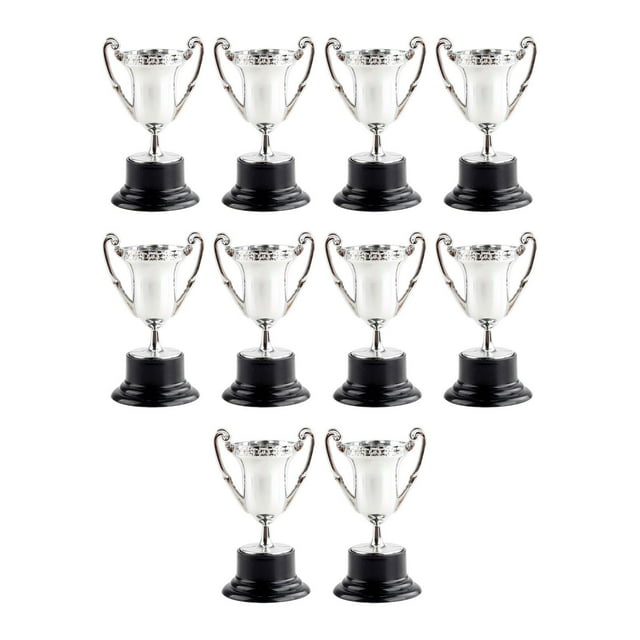 Milaget 10Pcs Mini Trophy Awards Trophy Cup Keepsake with Base Bulk Trophy Cup Award for Argent