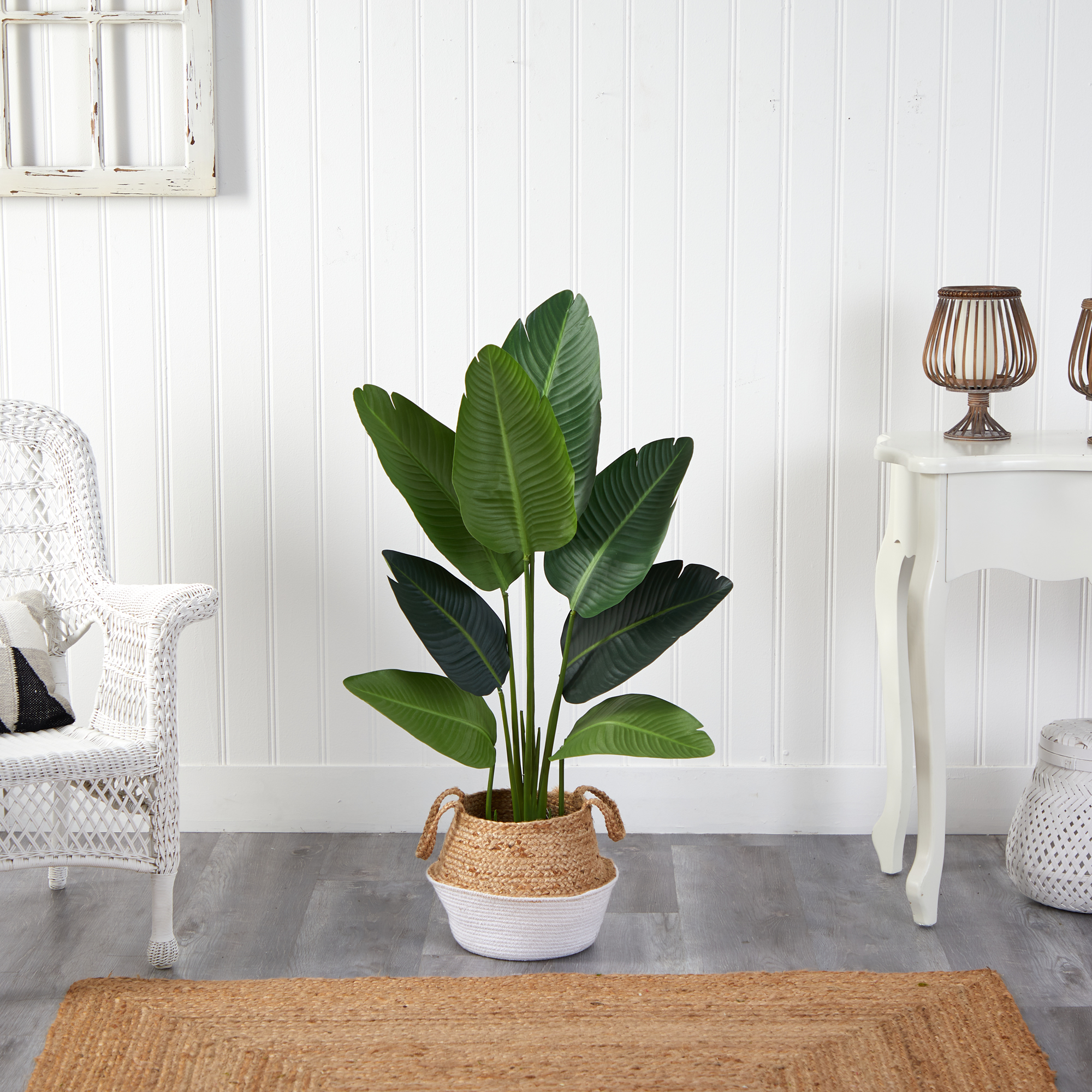 Nearly Natural 4' Travelers Palm Artificial Tree in Cotton/Jute Planter