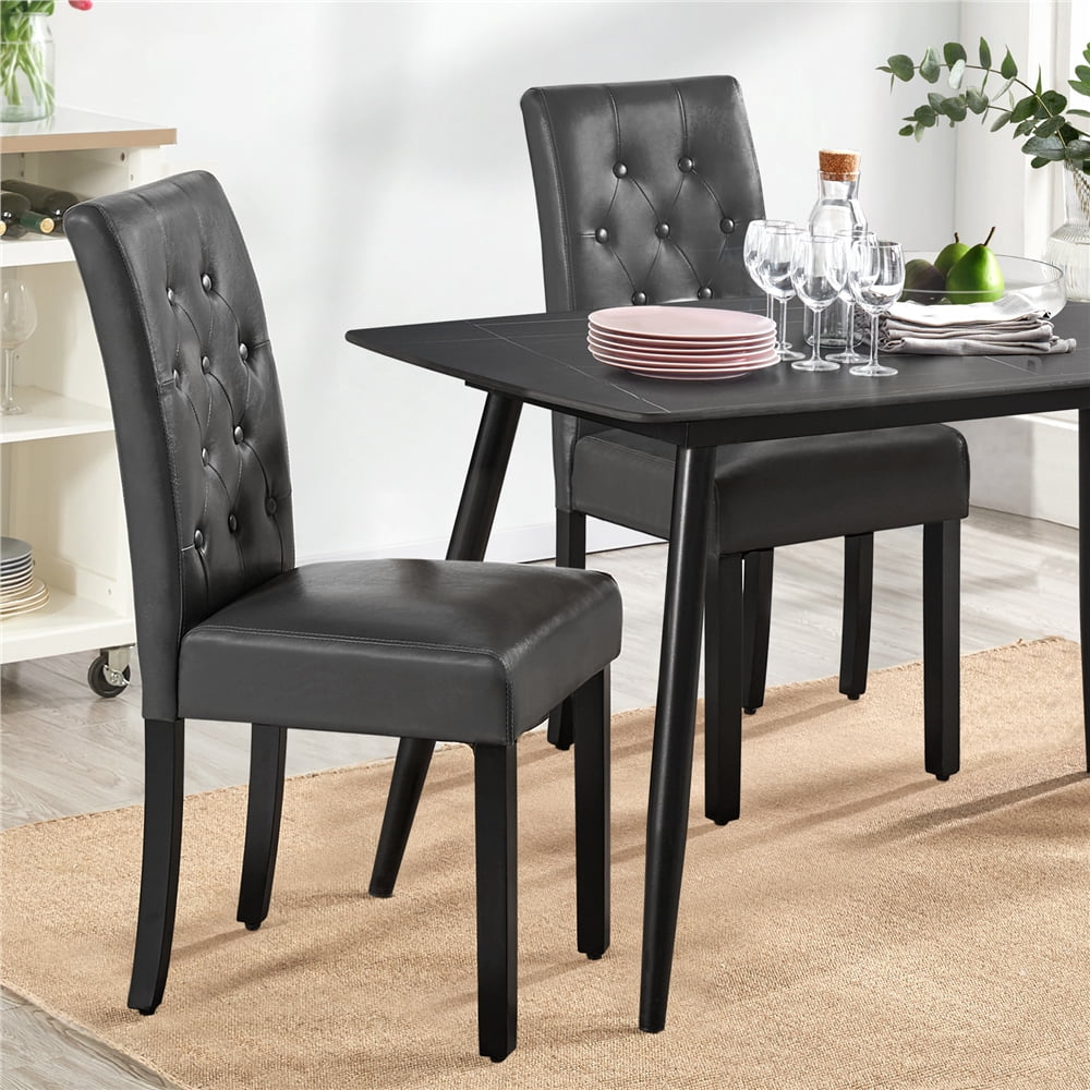 Alden Design Modern Tufted Padded Dining Chair with Tall Back, Set of 2, Gray